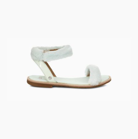 UGG Fluff Springs Patent White Sandals for Women (HAQO86042)